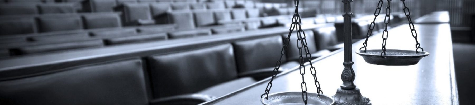 Decorative Scales of Justice in the Courtroom Symbol of law and justice in the empty courtroom, law and justice concept, blue tone